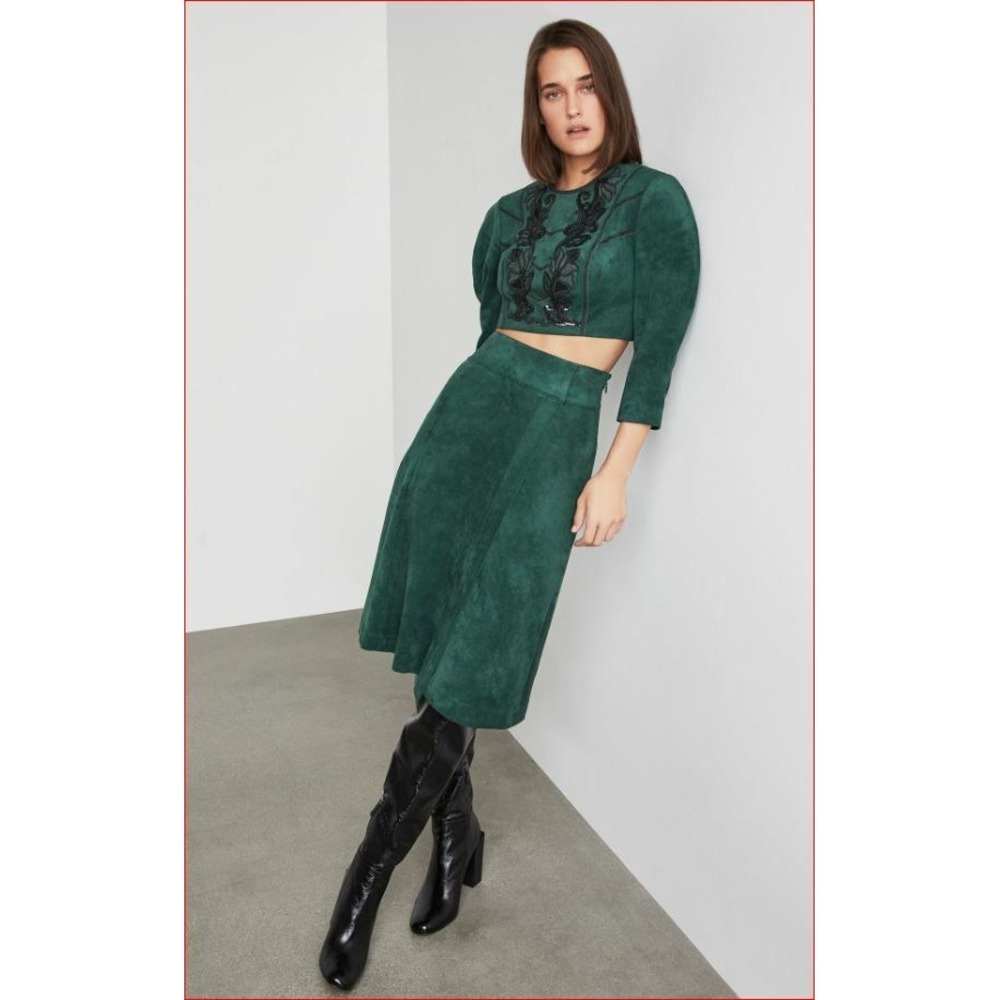 BCBGMAXAZRIA Women Spruce Green Cropped Embroidered Jacket QVV15A76-302 M